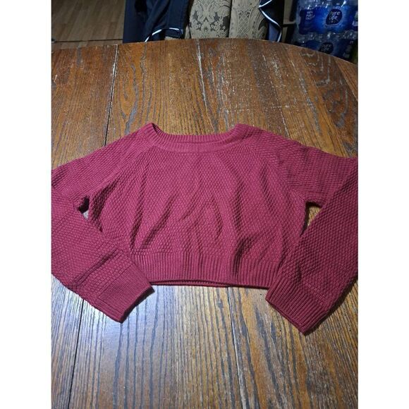 New Small Burgandy Knit Long Sleeve Cropped Sweater Round Neck Pullover NWOT - Picture 4 of 4